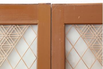 アンティーク建具　昭和中期　胡麻・麻の葉　組子がおしゃれなガラス戸2枚セット(引き戸、建具)(R-044935)