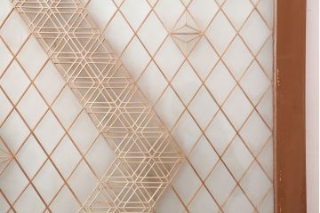 アンティーク建具　昭和中期　胡麻・麻の葉　組子がおしゃれなガラス戸2枚セット(引き戸、建具)(R-044935)