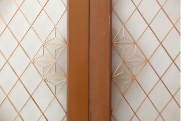 アンティーク建具　昭和中期　胡麻・麻の葉　組子がおしゃれなガラス戸2枚セット(引き戸、建具)(R-044935)