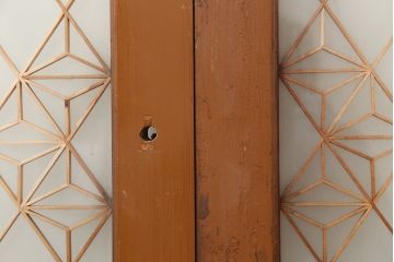 アンティーク建具　昭和中期　胡麻・麻の葉　組子がおしゃれなガラス戸2枚セット(引き戸、建具)(R-044935)