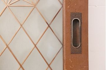 アンティーク建具　昭和中期　胡麻・麻の葉　組子がおしゃれなガラス戸2枚セット(引き戸、建具)(R-044935)