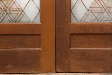 アンティーク建具　昭和中期　胡麻・麻の葉　組子がおしゃれなガラス戸2枚セット(引き戸、建具)(R-044935)
