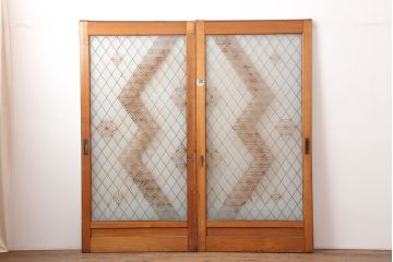 アンティーク建具　昭和中期　胡麻・麻の葉　組子がおしゃれなガラス戸2枚セット(引き戸、建具)(R-044935)