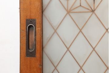 アンティーク建具　昭和中期　胡麻・麻の葉　組子がおしゃれなガラス戸2枚セット(引き戸、建具)(R-044935)