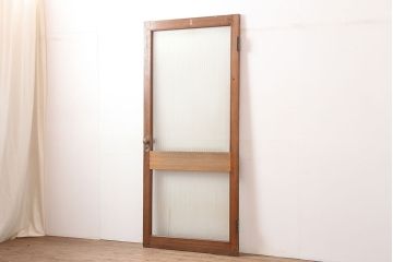 アンティーク建具　昭和中期　銀モールガラス入り　昭和レトロなガラス扉(木製ドア)(R-044936)