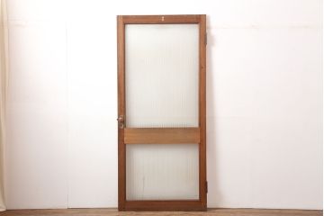 アンティーク建具　昭和中期　銀モールガラス入り　昭和レトロなガラス扉(木製ドア)(R-044936)