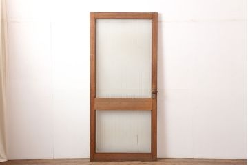 アンティーク建具　昭和中期　銀モールガラス入り　昭和レトロなガラス扉(木製ドア)(R-044936)