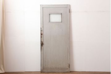 アンティーク建具　昭和中期　ダイヤガラス入り　フレンチシャビーにも合うペイントドア(木製扉)(R-044940)