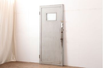 アンティーク建具　昭和中期　ダイヤガラス入り　フレンチシャビーにも合うペイントドア(木製扉)(R-044941)