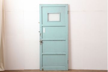 アンティーク建具　昭和中期　ダイヤガラス入り　フレンチシャビーにも合うペイントドア(木製扉)(R-044941)