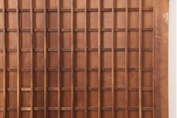 アンティーク建具　昭和初期　木味が魅力の格子入り板戸(扉、木製ドア)(R-044945)