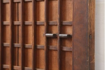 アンティーク建具　昭和初期　木味が魅力の格子入り板戸(扉、木製ドア)(R-044945)