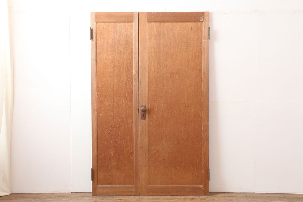 ヴィンテージ建具　昭和中期　シンプルで取り入れやすい両開き親子ドア2枚(1対)セット　(R-044946)