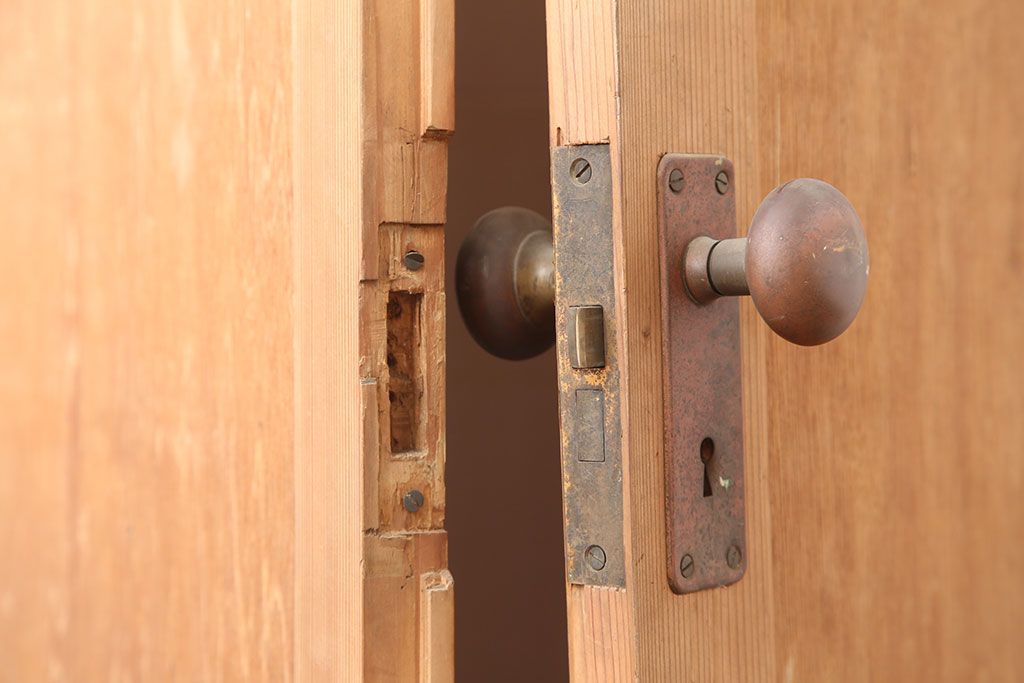 ヴィンテージ建具　昭和中期　シンプルで取り入れやすい両開き親子ドア2枚(1対)セット　(R-044946)