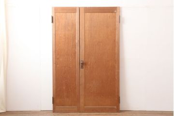 アンティーク建具　昭和中期　両開き　大正ロマン風に仕上がる親子ドア(木製扉)(R-044946)
