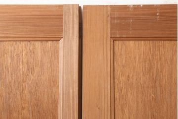 アンティーク建具　昭和中期　両開き　大正ロマン風に仕上がる親子ドア(木製扉)(R-044946)