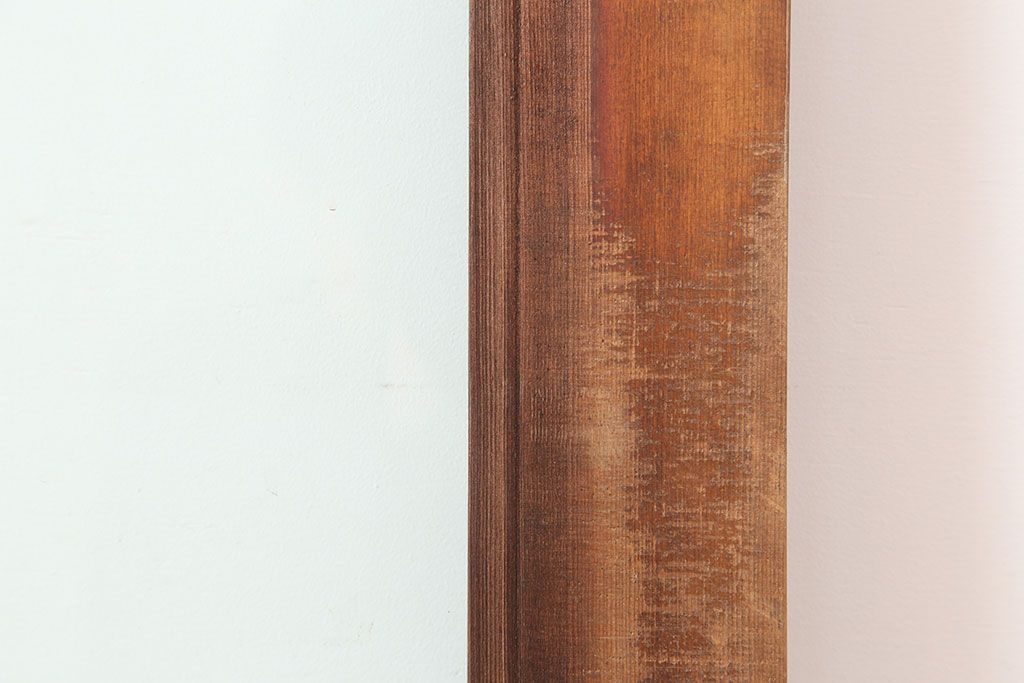 アンティーク建具　昭和中期　ヒノキ材　ゆらゆらガラス　金具のデザインがお洒落なガラス戸2枚セット(引き戸)(R-044952)