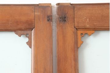 アンティーク建具　昭和中期　ヒノキ材　ゆらゆらガラス　金具のデザインがお洒落なガラス戸2枚セット(引き戸)(R-044952)