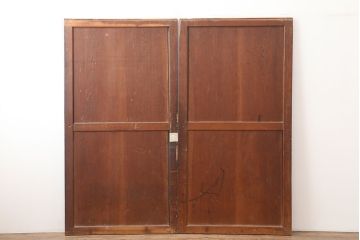 アンティーク建具　明治期　古い木の風合いが魅力のシンプルな板戸2枚セット(帯戸、引き戸)(R-044953)