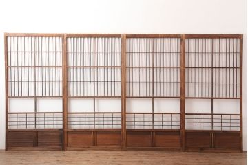 アンティーク建具　昭和初期　和モダンな雰囲気作りにおすすめのガラス障子戸4枚セット(引き戸)(R-044954)