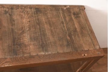 アンティーク家具　昭和初期　前面ケヤキ材　引き出し付き　味のあるシンプルなつくりのガラス戸棚(キャビネット、収納棚、本箱、食器棚)(R-044959)