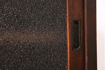 アンティーク家具　和製　大正期　前面ケヤキ材　脚付きリメイク　ダイヤガラス入り　漆塗りのローボード(テレビ台、収納棚)(R-044963)