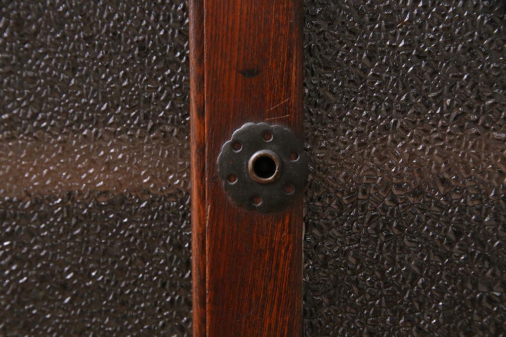 アンティーク家具　和製　大正期　前面ケヤキ材　脚付きリメイク　ダイヤガラス入り　漆塗りのローボード(テレビ台、収納棚)(R-044963)