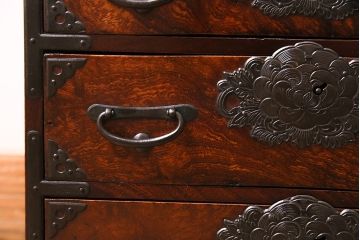 アンティーク家具　和製　上手物　激レア珍品!　総ケヤキ材・前板玉杢　丁寧な造りが見事な仙台小箪笥(仙台箪笥、小引き出し、和タンス)(R-044965)