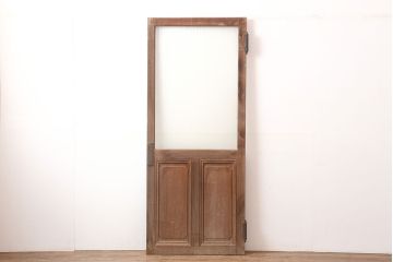 アンティーク建具　昭和中期　銀モールガラスがアクセントの木製ドア(ガラス扉)(R-044967)
