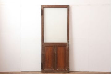アンティーク建具　昭和中期　銀モールガラスがアクセントの木製ドア(ガラス扉)(R-044967)