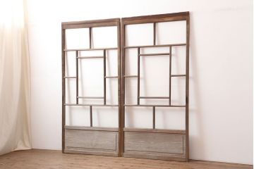 アンティーク建具　昭和初期　大正ロマンの空間におすすめのガラス戸2枚セット(引き戸)(R-044968)