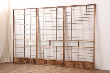 アンティーク建具　昭和初期　クリアガラス入り　落ち着きのある和を演出する障子戸3枚セット(引き戸)(R-044970)