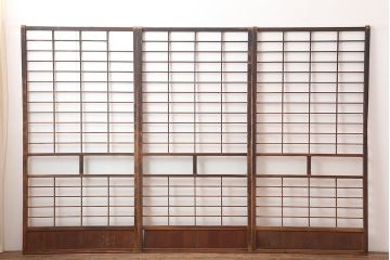 アンティーク建具　昭和初期　クリアガラス入り　落ち着きのある和を演出する障子戸3枚セット(引き戸)(R-044970)