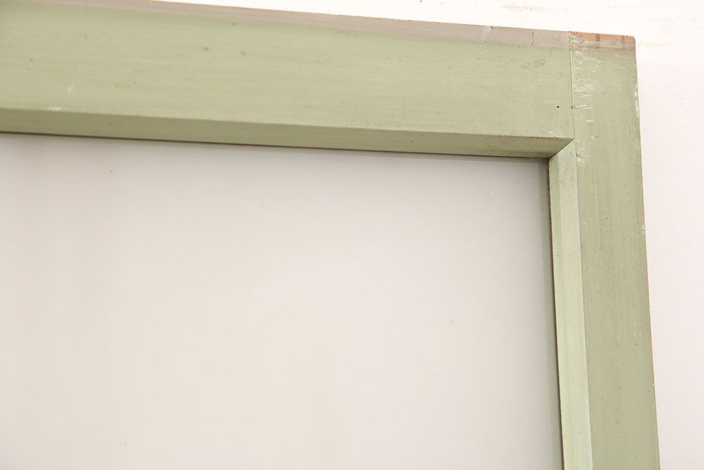 アンティーク建具　昭和中期　すりガラス入り　淡い色合いのペイントが素敵なガラス戸4枚セット(引き戸)(R-044971)