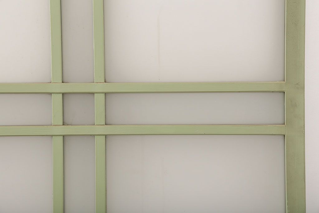 アンティーク建具　昭和中期　すりガラス入り　淡い色合いのペイントが素敵なガラス戸4枚セット(引き戸)(R-044971)