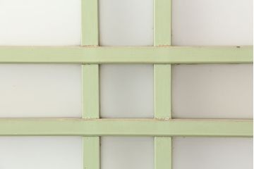 アンティーク建具　昭和中期　すりガラス入り　淡い色合いのペイントが素敵なガラス戸4枚セット(引き戸)(R-044971)