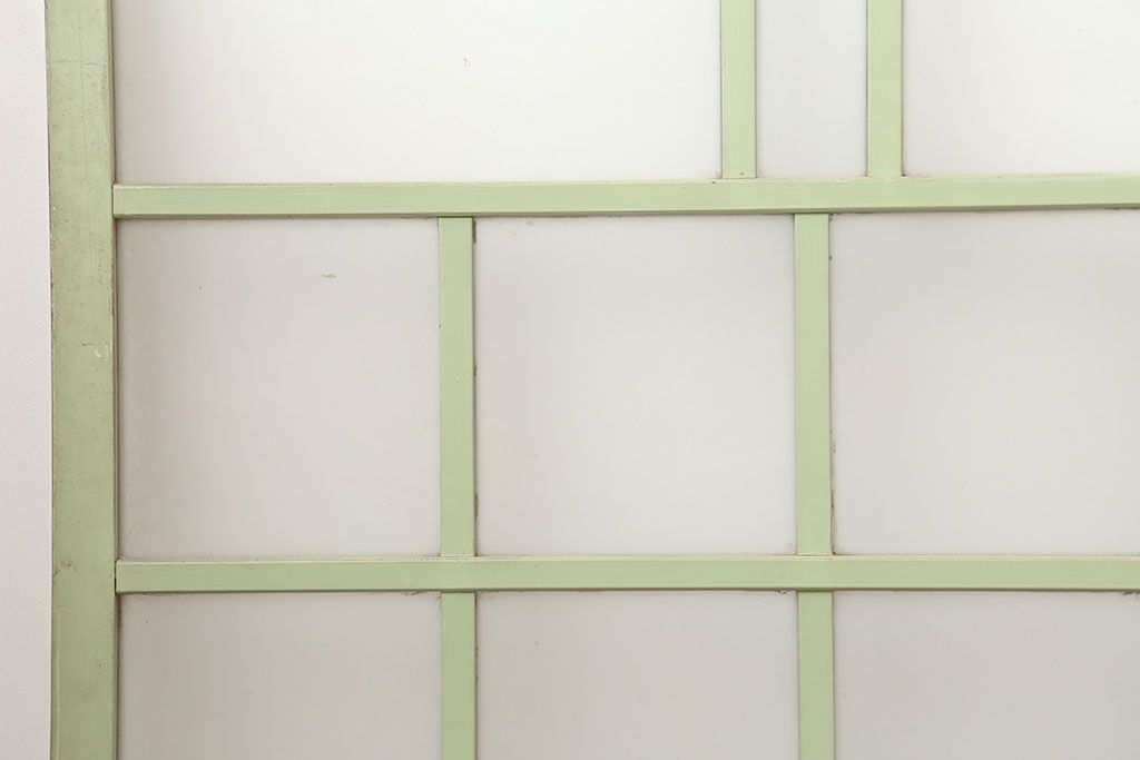 アンティーク建具　昭和中期　すりガラス入り　淡い色合いのペイントが素敵なガラス戸4枚セット(引き戸)(R-044971)