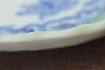 明治〜大正　青磁　印判　花蝶図　変形皿6枚セット(図変わり、在銘)(R-044974)