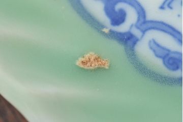 明治〜大正　青磁　印判　花蝶図　変形皿6枚セット(図変わり、在銘)(R-044974)