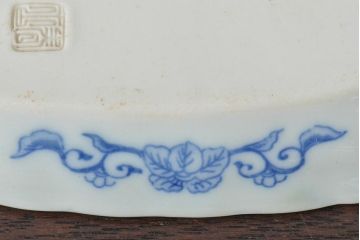 明治〜大正　青磁　印判　花蝶図　変形皿6枚セット(図変わり、在銘)(R-044974)