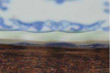 明治〜大正　青磁　印判　花蝶図　変形皿5枚セット(図変わり、在銘)(R-044975)