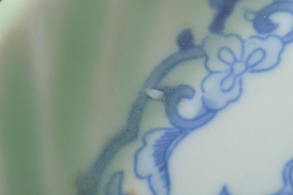 明治〜大正　青磁　印判　花蝶図　変形皿5枚セット(図変わり、在銘)(R-044976)