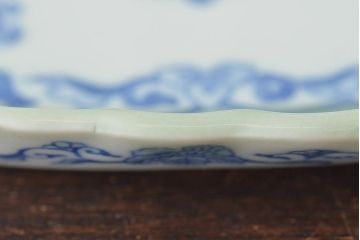明治〜大正　青磁　印判　花蝶図　変形皿5枚セット(図変わり、在銘)(R-044976)