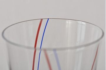 昭和初期　赤青ストライプ　ガラスコップ6個セット(レトログラス、和ガラス)(R-044977)