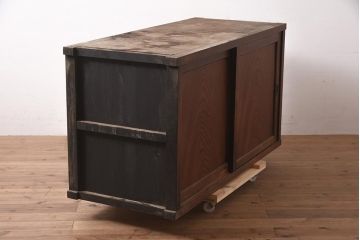 アンティーク家具　明治期　前面欅(ケヤキ)材　力強い杢目が目を引く戸棚(ローボード、テレビ台、テレビボード)(R-044978)