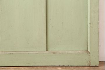 アンティーク建具　昭和中期　結霜・すりガラス入り　淡い色合いのペイントがおしゃれなガラス戸2枚セット(引き戸)(R-044983)