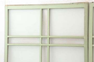 アンティーク建具　昭和中期　レトロガラス・すりガラス入り　淡い色合いのペイントが愛らしいガラス戸2枚セット(引き戸)(R-044984)