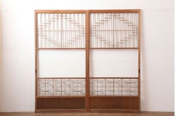 アンティーク建具　昭和中期　組子のデザインが目を引く障子戸2枚セット(引き戸)(R-044985)