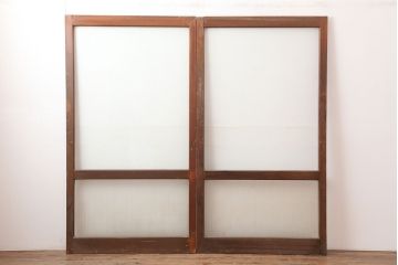 アンティーク建具　昭和中期　クリアガラス・銀モールガラス　レトロな雰囲気が素敵なガラス戸2枚セット(引き戸)(R-044986)