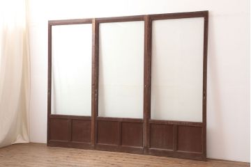 アンティーク建具　昭和中期　懐かしい雰囲気のガラス戸3枚セット(引き戸)(R-044987)